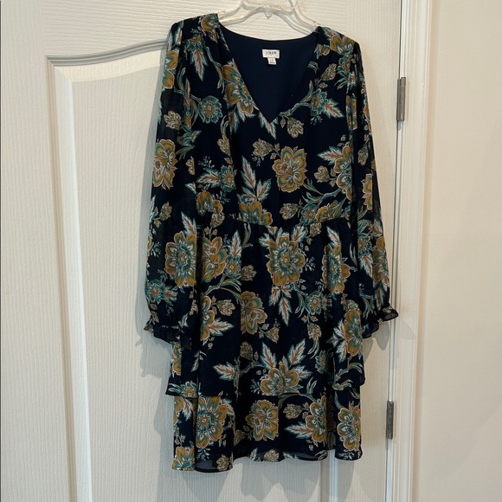 JCREW LIKE NEW Paisley Floral Navy Floral Long Sleeve Dress